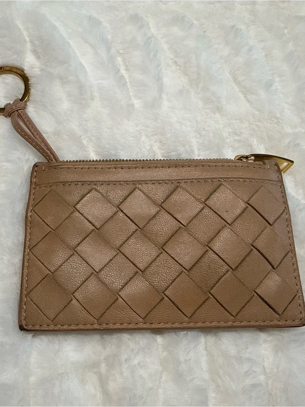Bottega Veneta Woven Leather Key Cles Card Case - Tan